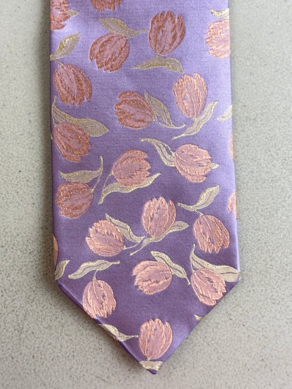 Vintage Tulip Print Silk Tie 90s Floral Metallic Purple/Pink Necktie Jos A Bank